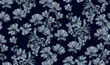 Flowers And Leaves In Vintage Style, Seamless Pattern.	