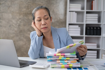 Bored Workaholic Businesswoman At Office Desk With Stress.