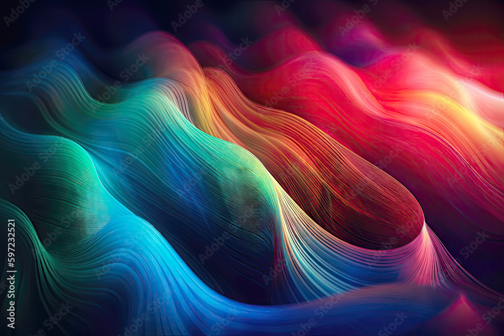 Wavy satin abstract background wallpaper. Rainbow colored digital art ...
