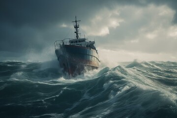 A vessel battling the wrath of the elements at sea. Generative AI