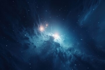 Blue space galaxy background, star clusters shining into deep space. night sky, glittering stars and nebulas - Generative AI - Generative