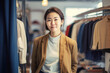 © Trinette Reed - Portrait of Asian small business woman owner in clothing retail store. Generative AI.