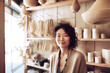 © Trinette Reed - Portrait of Japanese small business woman owner in home goods retail store. Generative AI.