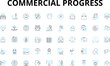 Commercial progress linear icons set. Advancement, Efficiency, Innovation, Growth, Expansion, Development, Success vector symbols and line concept signs. Generative AI