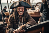 a adult man is a pirate on a pirate ship. Generative AI