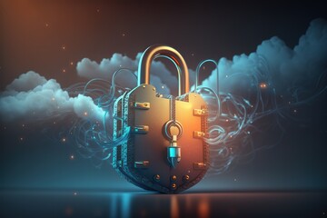 cyber security, data protection, cyberattacks concept on blue background. database security software