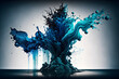 Abstrakte Kunst, blaue Farbtropfen in Wasser, erstellt mit KI