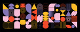 Fototapeta Do przedpokoju - Abstract geometric set of shapes, elements, shapes oval, spiral, square, mesh, arch. Swiss design Bauhaus Memphis. Vector illustration.