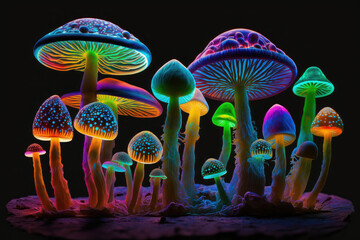 A Magical and Trippy Display of Mushrooms and Mos, Glowing Fairy Jungle