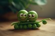 A cute green pod holding two adorable peas. Generative AI
