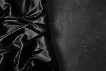 Black silk fabric on concrete background.