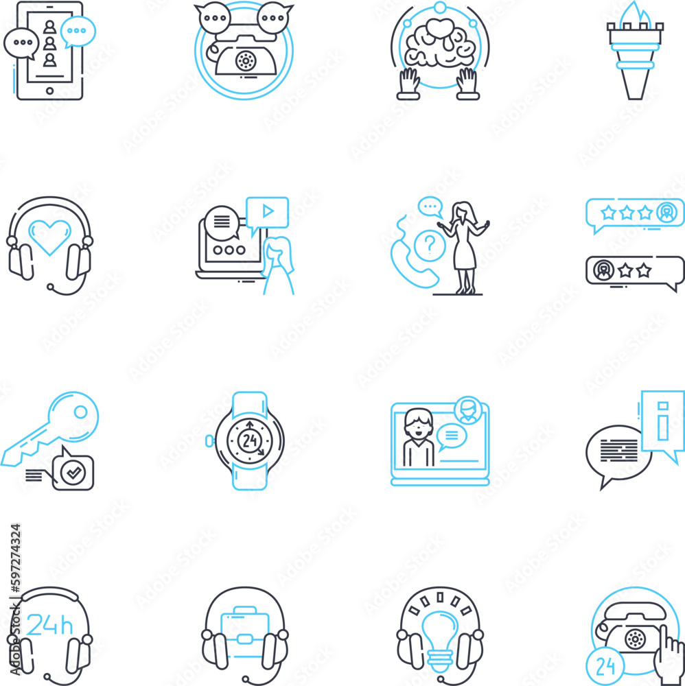 Aid facility linear icons set. Relief, Assistance, Support, Help, Aid ...