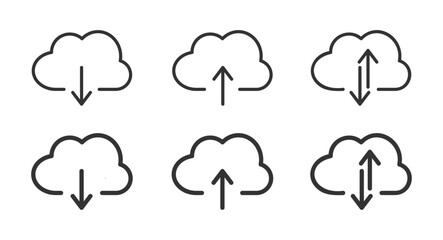 Wall Mural - cloud with arrow line vector icons set. cloud with arrows up and down icons set