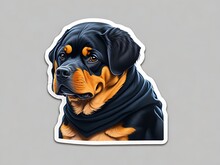 Sticker, Cartoon Cute Rottweiler, White Background, Vermeer Style, 12K, High Quality, HD, Octane Render, Cinematic Lighting, AI Generative Illustration Graphic Design Art 