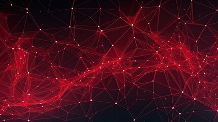 Wall Mural - red background neural network futuristic data link - by generative ai