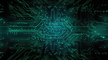 Wall Mural - green quantum technology circuit board futuristic background - by generative ai