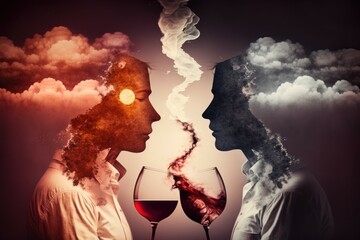 Wall Mural - Abstract illustration of the spell of wine on a date. AI generated, human enhanced