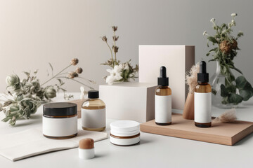 minimalist corporate identity, and product packaging mockups for a natural cosmetics business. gener