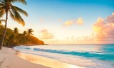 Beach in Caribbean island at sunset (Generative AI)