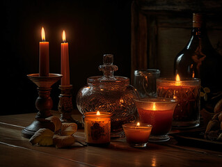 Canvas Print - Candlelight, realistic photography background. AI generative