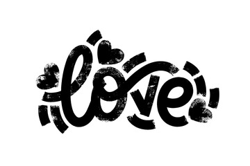 Poster - Love word with geometric elements around. Banner, poster and sticker concept, geometric style with bold textured text Wide textured pastel like tipographic composition.