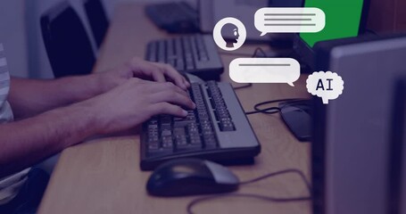 Poster - Animation of ai data processing over caucasian man using computer