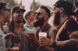 © ChaoticMind - Vibrant social scene at an outdoor festival concert, with a cheerful crowd enjoying the atmosphere and each other's company. People can be seen drinking beer and having a good time Generative AI