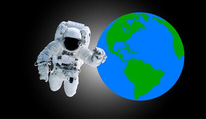 Wall Mural - Space Astronaut in a front Earth planet of solar system. Elements of this vector illustration were furnished by NASA