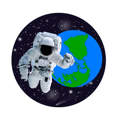 Wall Mural - space astronaut in a front earth planet of solar system. elements of this round vector illustration 