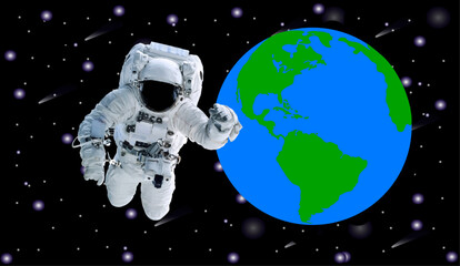 Wall Mural - space astronaut in a front earth planet of solar system. elements of this vector illustration were f