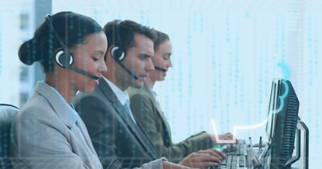 Poster - Animation of ai text and data processing over diverse business people