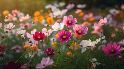 Wall Mural - Field of cosmos flower, generative ai