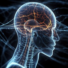Poster - Close-up of a man's brain and nerve cells. generative ai