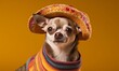 © Diatomic - Chihuahua dog wearing colorful Mexican sombrero hat. Generative AI