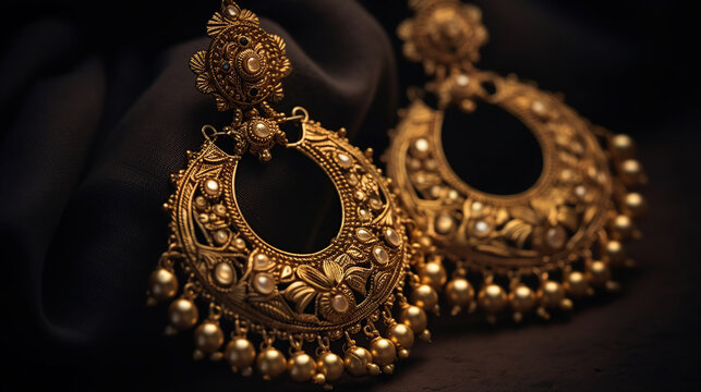 Beautiful Indian Antique Golden pair of earrings, Luxury female jewelry, Indian traditional jewellery,Indian jewelry Bridal earrings wedding jewellery heavy party earrings