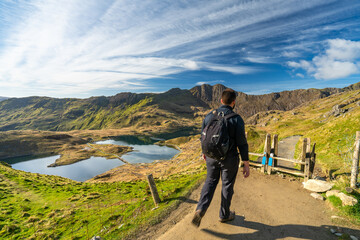 Poster - Llyn Llydaw lake view from Pyg Trackj at Pen-y Pass in Snowdonia. North Wales