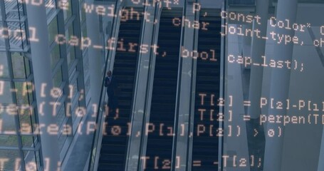 Poster - Animation of data processing over caucasian businessman on escalators