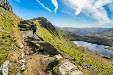 Pyg Track near Llyn Llydaw lake at Pen-y Pass in Snowdonia. Wales