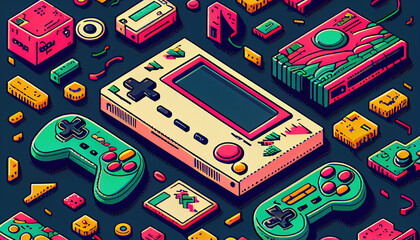 Vintage Retro Gamepad style background. Futuristic Vintage Game, game 90s. Generative AI.