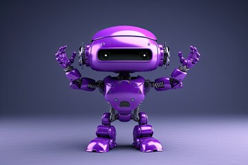 Poster - futuristic purple robot standing on a metallic surface. Generative AI