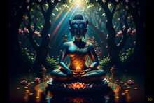 Buddha Sitting In Lotus Seat Pose. Illustration