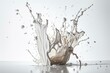 A white background with milk splashed on it. Generative AI