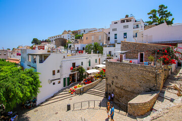 Wall Mural - Stone stairs in the Castle of Eivissa, in the old neighborhood of Dalt Vila in the capital city of Ibiza in the Balearic Islands, Spain