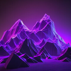 Poster -  abstract and visually stunning cyber space landscape that has been created through 3D rendering. The design features a virtual reality violet background that creates an otherworldly atmosphere