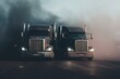Two opposing black semis in a smoky 3D world. Generative AI