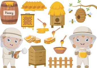 Cartoon illustrations beekeeper elements collection