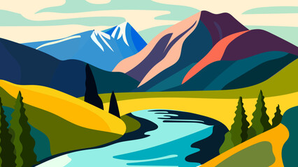 sunset in the mountains vector background