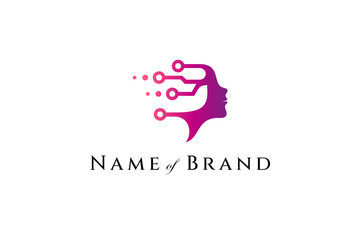 Wall Mural - Face silhouette logo with technology combination in flat design style