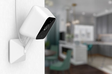 Aufkleber - White Modern Web Camera on a White Room Wall. 3d Rendering
