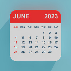 Flat Icon Calendar June 2023. 3d Rendering